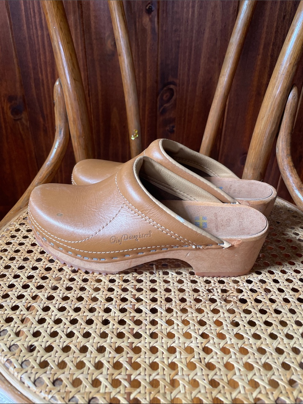 Vintage 1970s Olof Daughters Tan Leather Clog Mules Sz8 - Picture 6 of 11